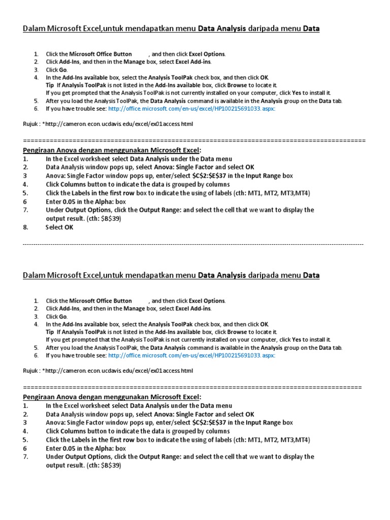 ANOVA by Excel | Tab (Gui) | Microsoft Excel
