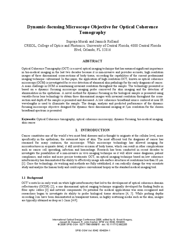 OCT Dynamic-Focusing Microscope Objective For Optical Coherence ...