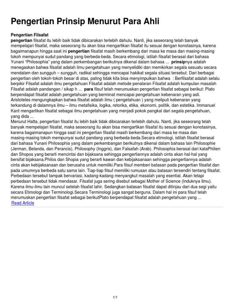 Pengertian Prinsip Menurut Para Ahli