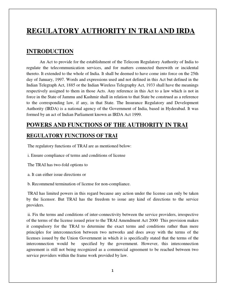Regulatory Authority in Trai and IRDA | PDF | Insurance | License