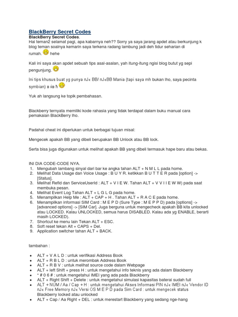 BlackBerry Secret Codes Unduh gratis PDF Teknologi Seluler Elektronik