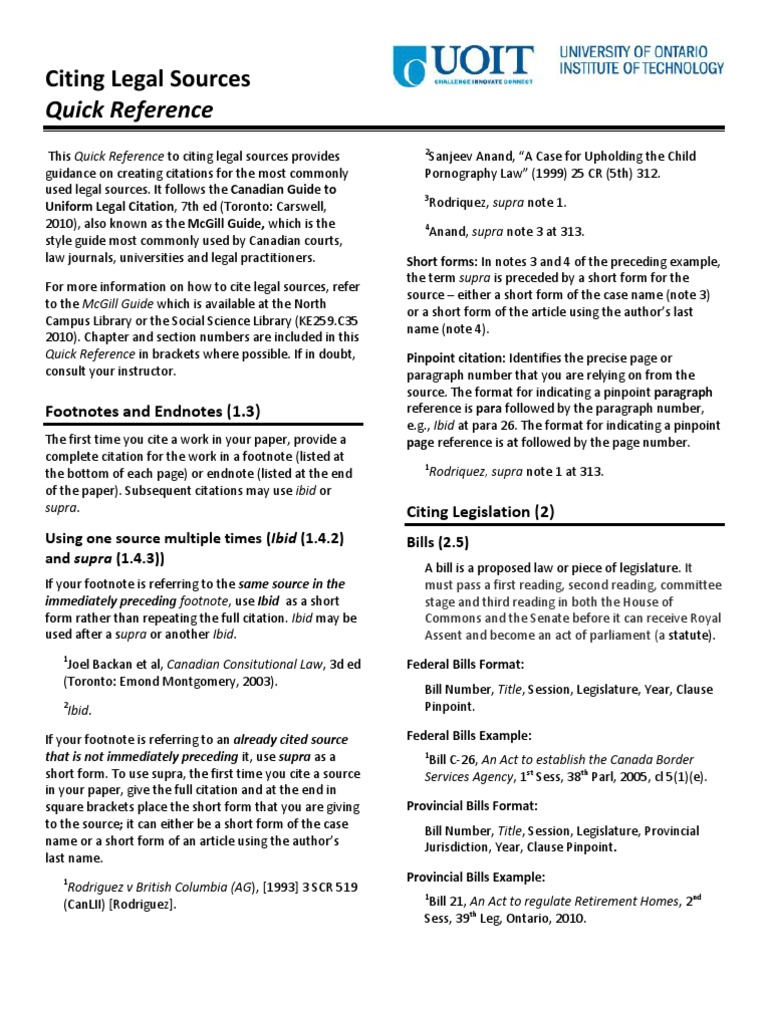 Using Uniform Legal Citation Case Citation Citation