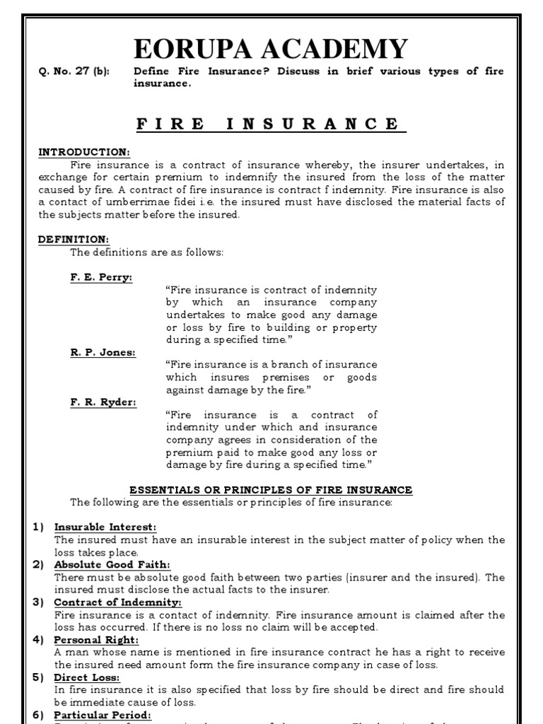 Eorupa Academy: Fire Insurance | PDF