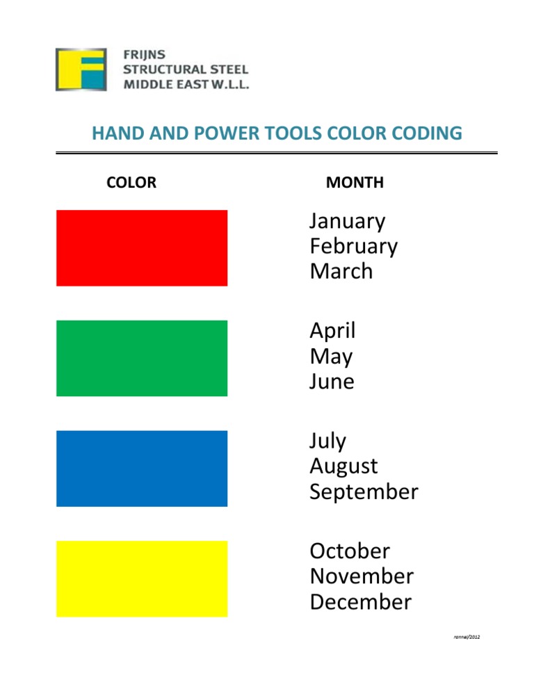 Monthly Color Coding for Tools | PDF