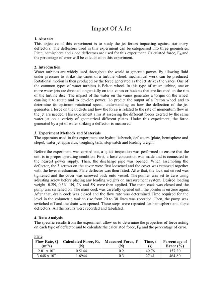 Impact of A Jet Lab Report PDF Experiment Percentage