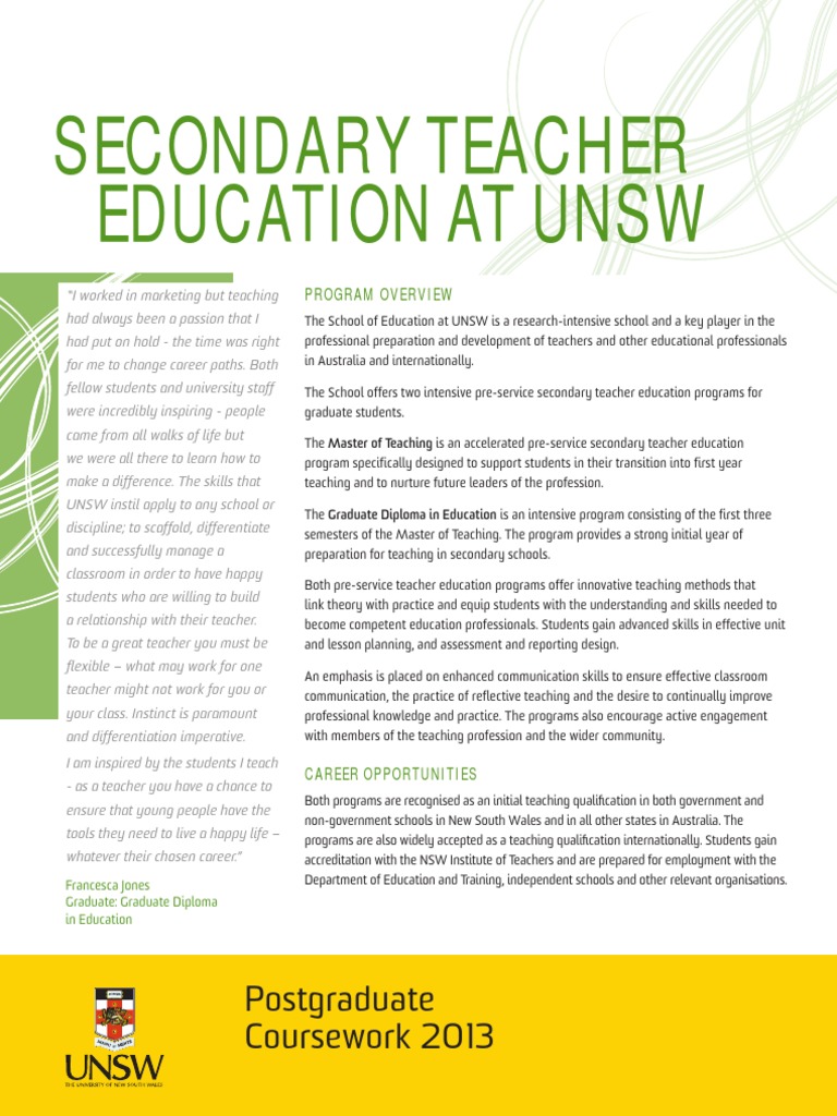 UNSW Secondary Teacher Education Programs | PDF | Postgraduate ...