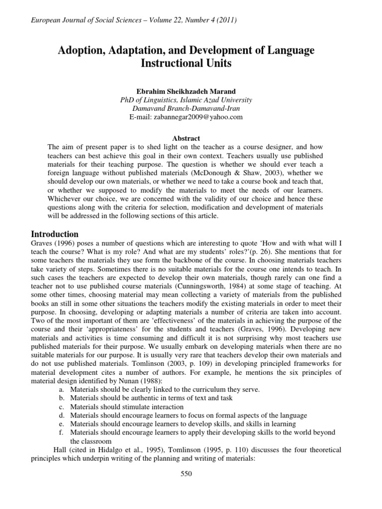 Material Selection & Adaptation | PDF | Curriculum | Educational Assessment