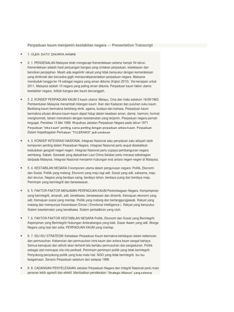 Perpaduan Kaum Menjamin Kestabilan Negara Pdf