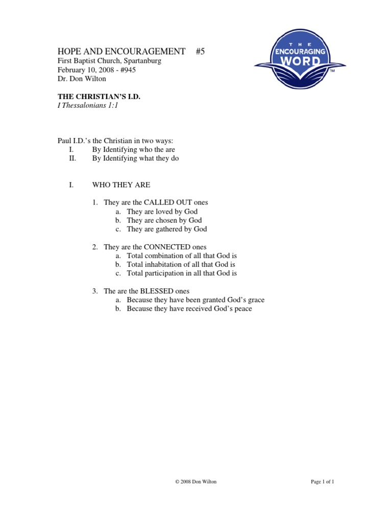 Hope and Encouragement #5: The Christian'S I.D | PDF