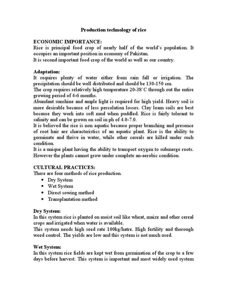 Rice Production Technology in Pakistan | PDF | Sowing | Rice