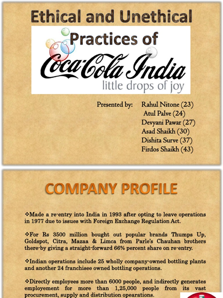 CocaCola Ethical Vs PDF Coca Cola Business Ethics