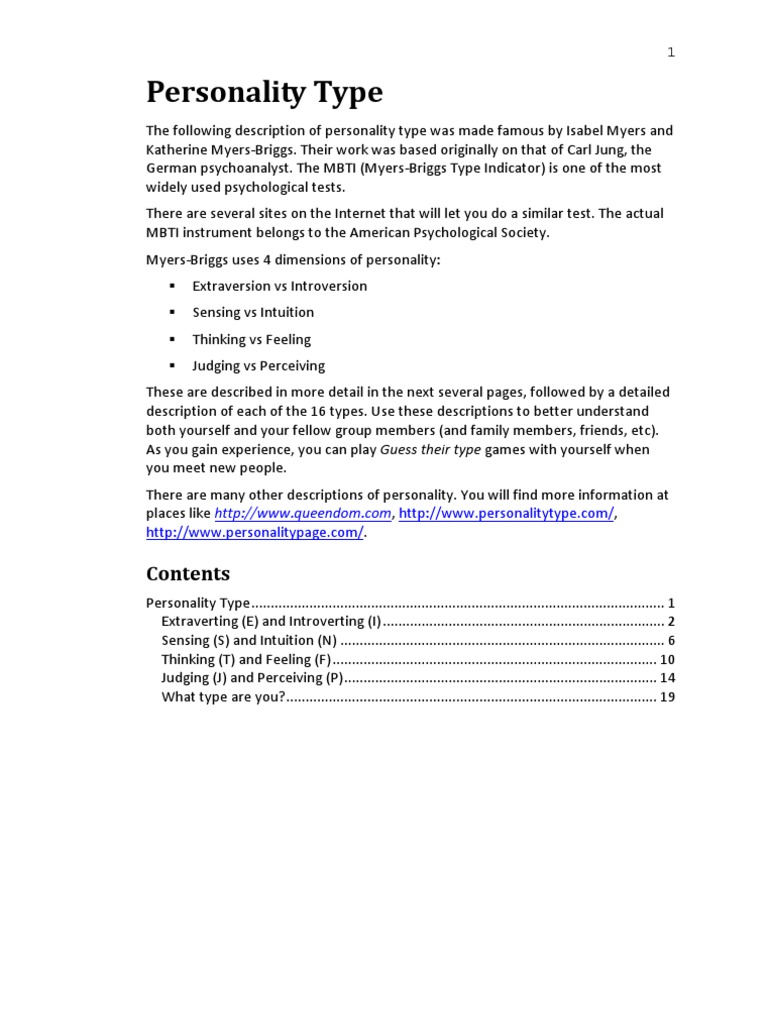 Personality Type | PDF