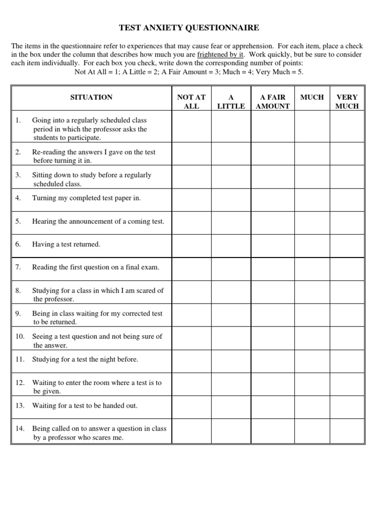 research questions about test anxiety