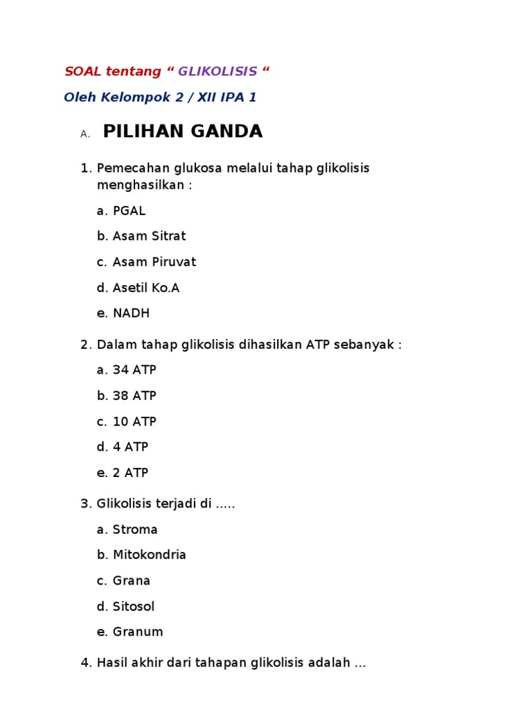 Soal Glikolisis