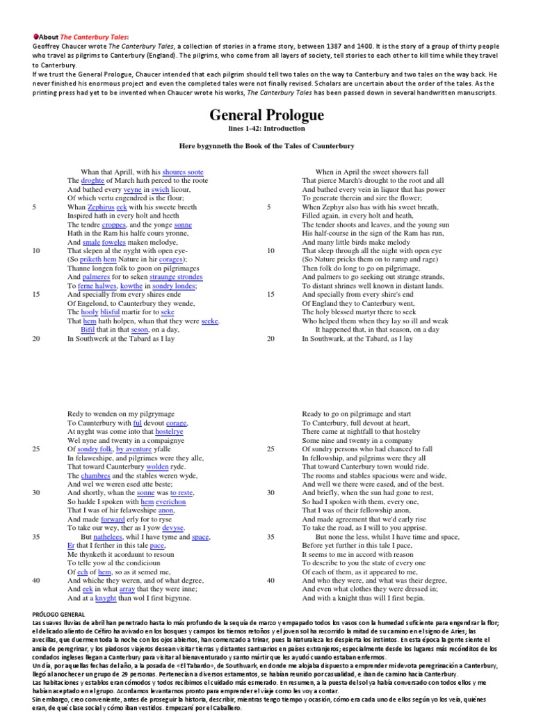 The Prologue Middle English Modern English | PDF | The Canterbury Tales ...