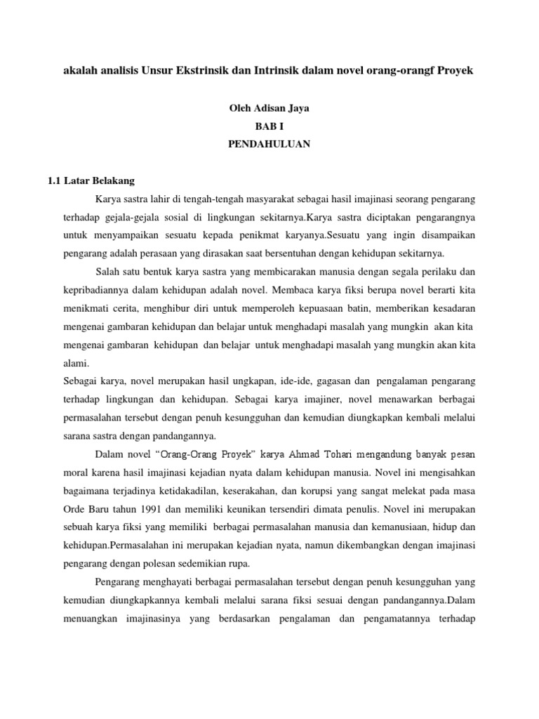 Akalah Analisis Unsur Ekstrinsik Dan Intrinsik Dalam Novel