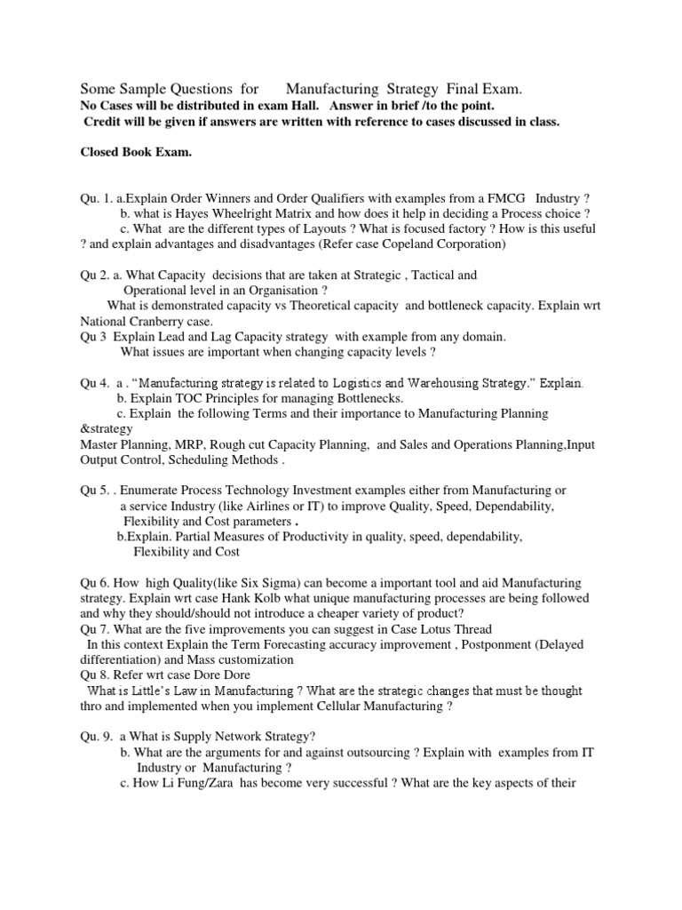 Ms Sample Test Paper 13 Strategic Management Logistics
