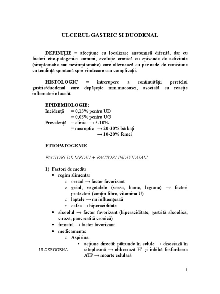 Ulcerul Gastric Si Duodenal | PDF