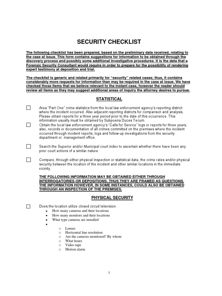 Security Checklist | PDF