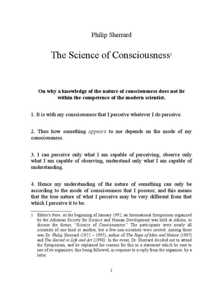 Philip Sherrard - The Science of Consciousness | Download Free PDF ...