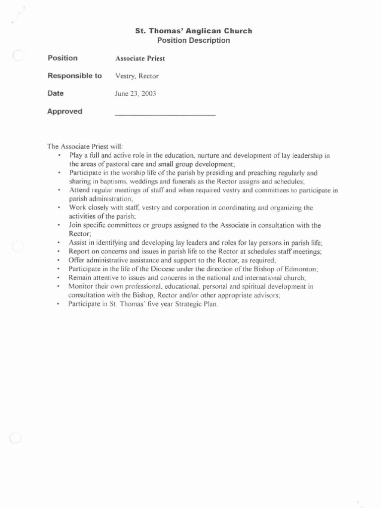 Associate Priest Job Description Parish Laity