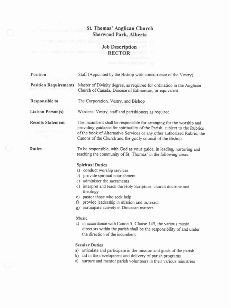 Rector Job Description | PDF