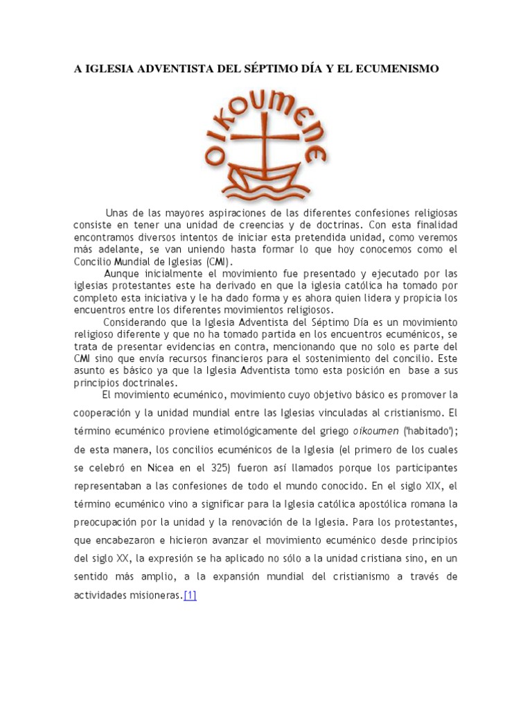 Ecumenismo y la Iglesia Adventista | PDF | Ecumenismo | Concilio ...