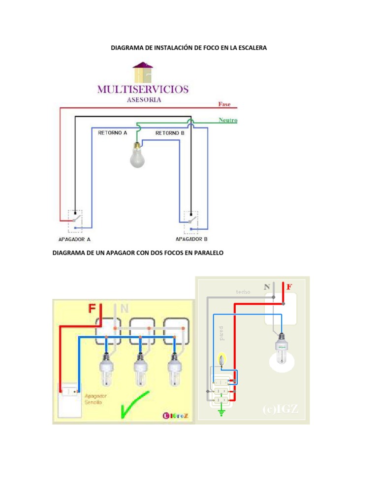 Presa ecuación saludo Diagrama de Instalación de Foco en La Escalera | PDF | Electricidad |  Ingenieria Eléctrica