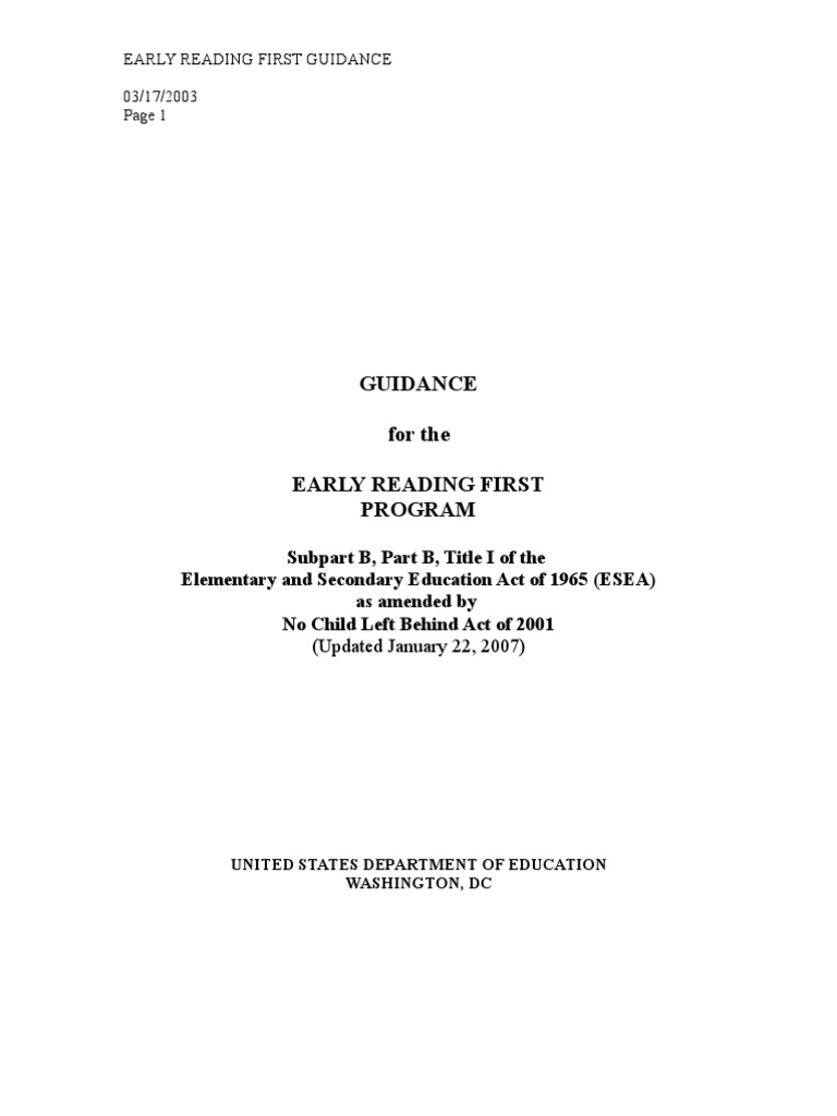 Early Reading First Program Guidance | PDF | Educational Assessment ...