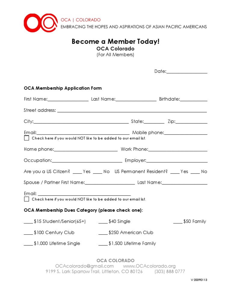 OCA CO MembershipForm | PDF | Immigration Law | Business