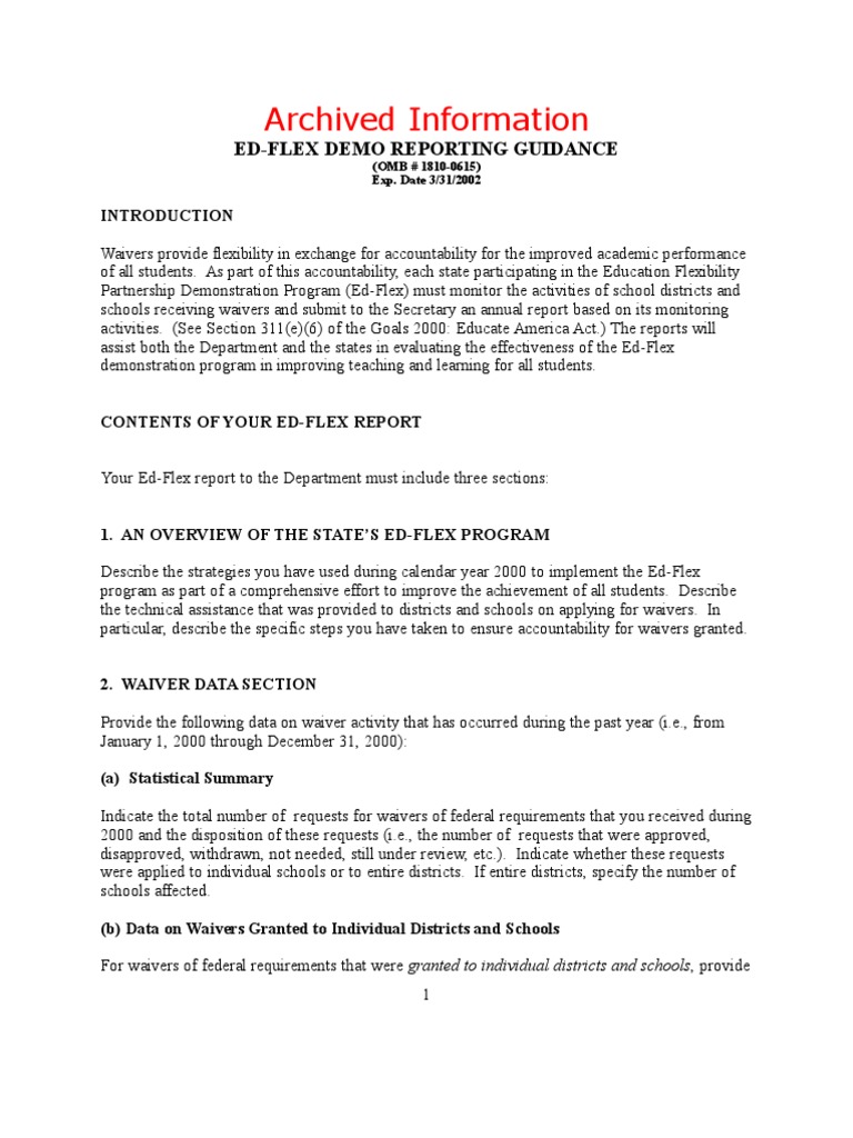 Ed-Flex Program Reporting Guidance | PDF | Waiver | Accountability