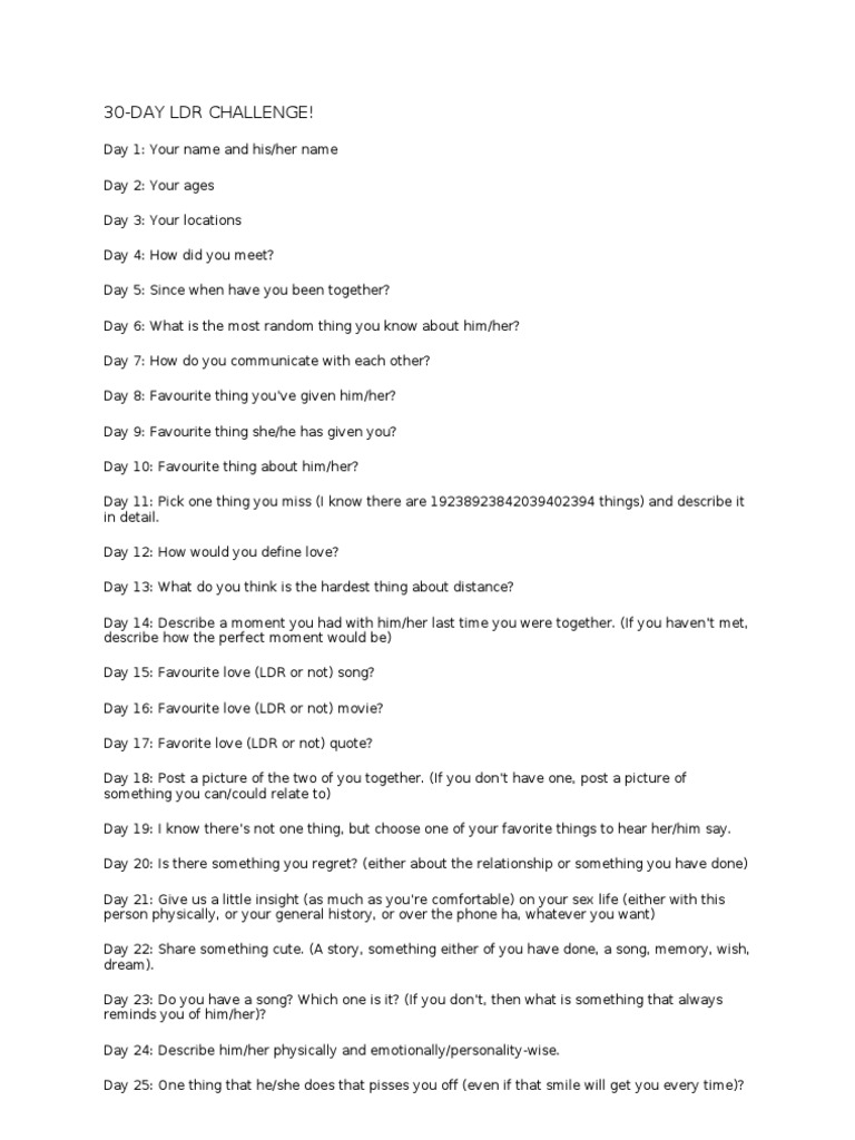 30-Day Long Distance Relationship Challenge | PDF