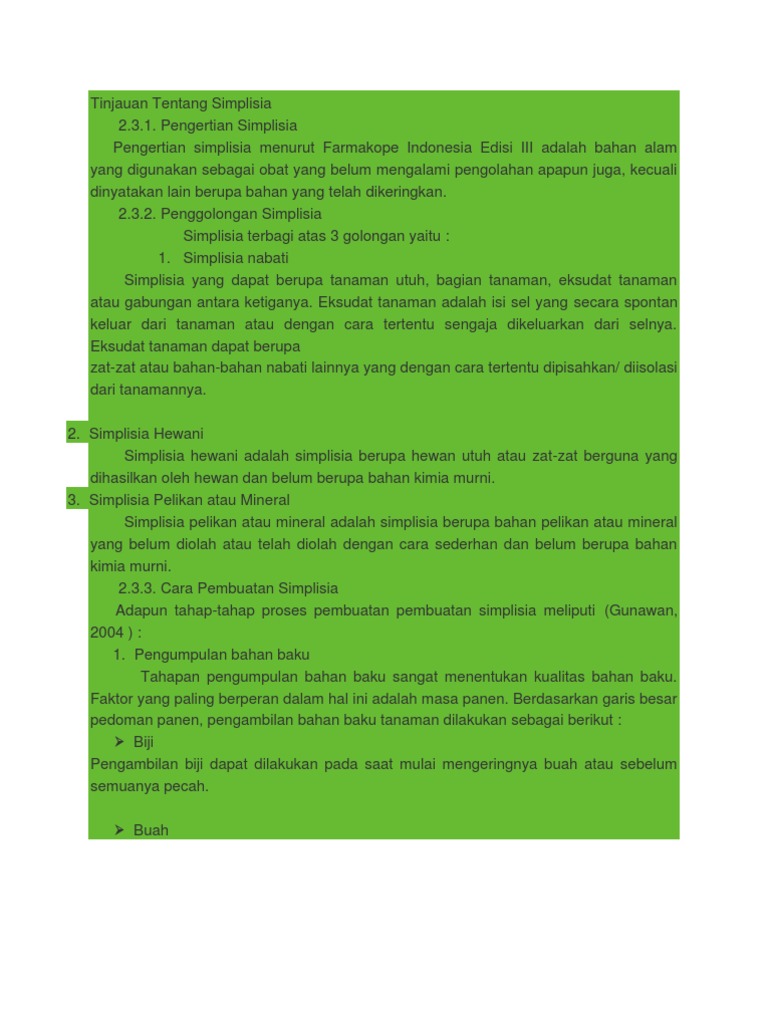 Tinjauan Tentang Simplisia