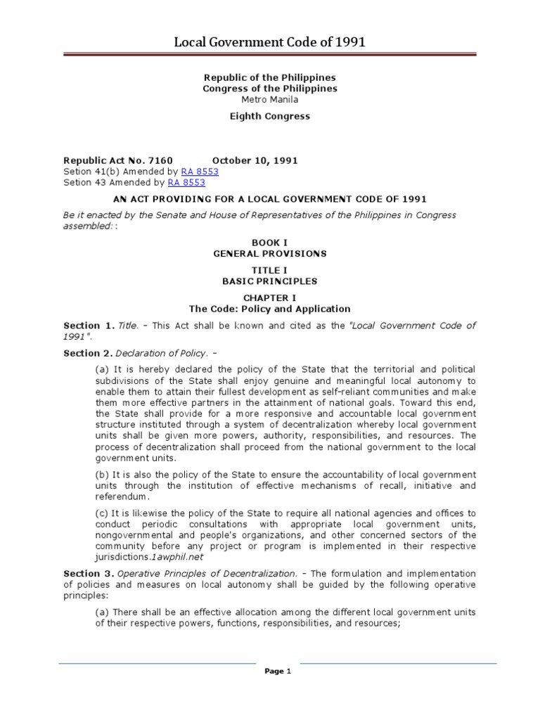 LOcal Government Code of 1991 Eminent Domain Local Government