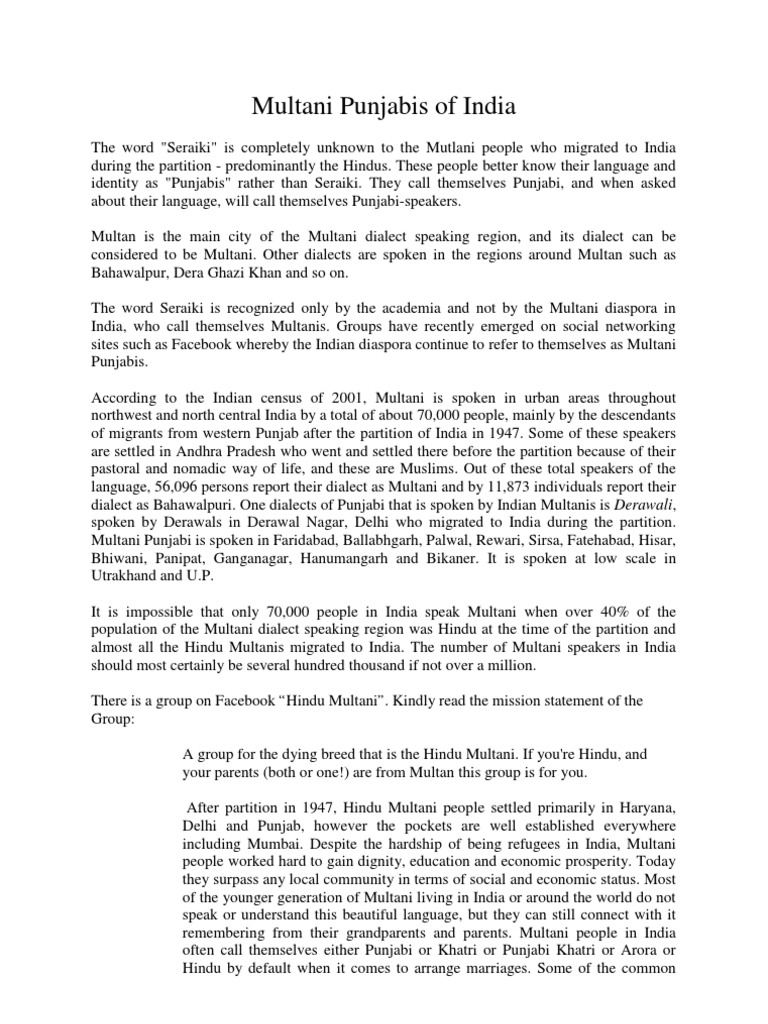 Multani Punjabis: Identity and Language | PDF | South Asia | Pakistan