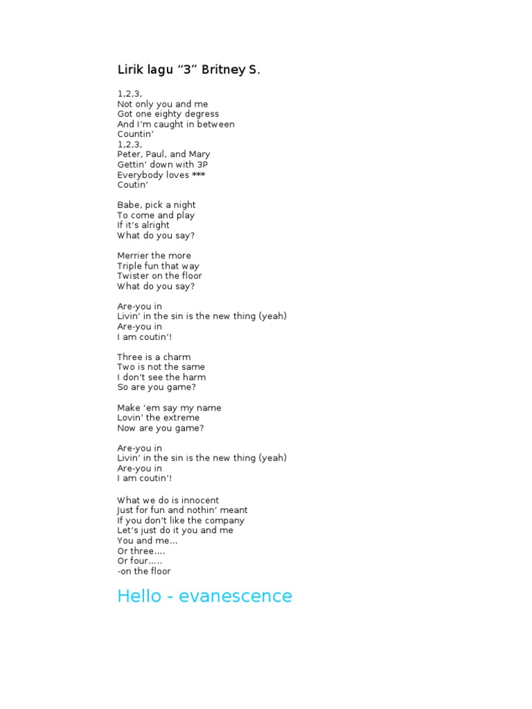Hello - Evanescence: Lirik Lagu 