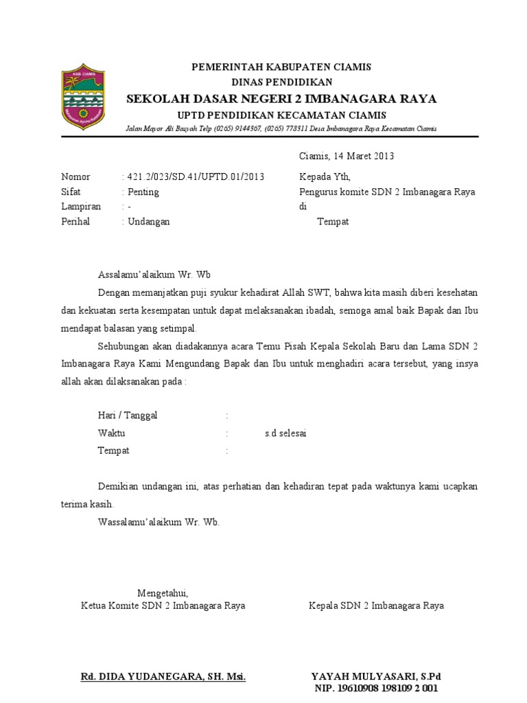 Kop Surat Komite Sekolah Dasar Contoh Kop Surat