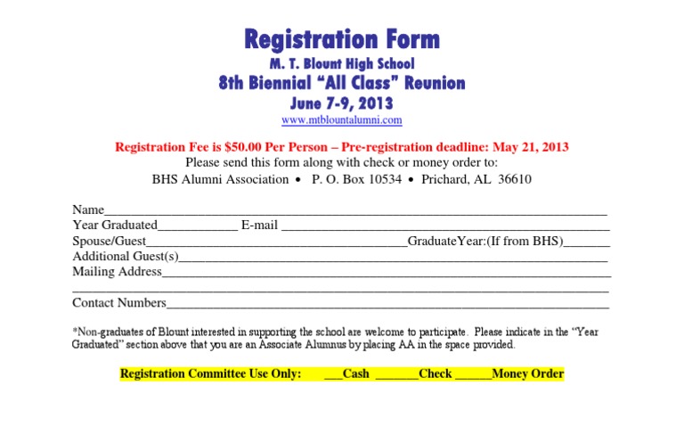 BHS All Class Reunion Registration Form | PDF