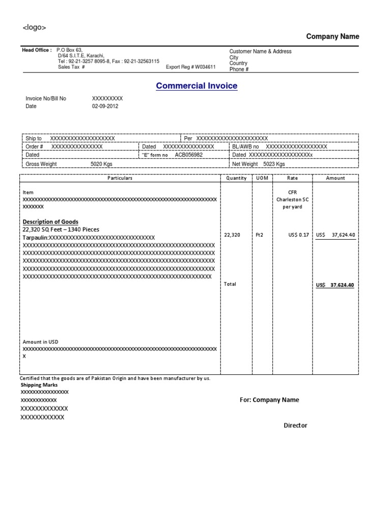 Export Sales Invoice Template PDF