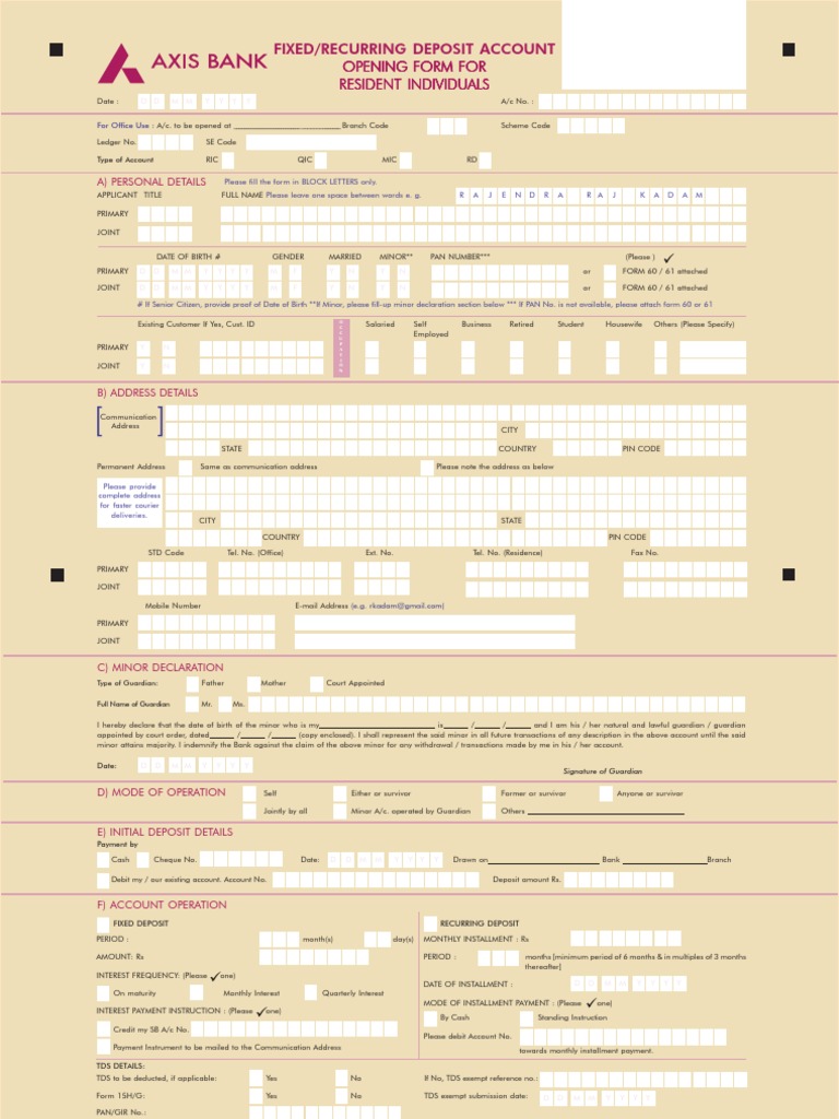 Axis Bank Fixed Deposit Form Interest Payments