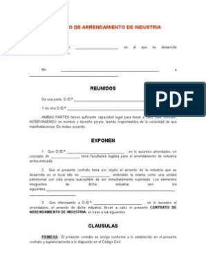Modelo Contrato de Arrendamiento de Industria | PDF | Alquiler | Gobierno