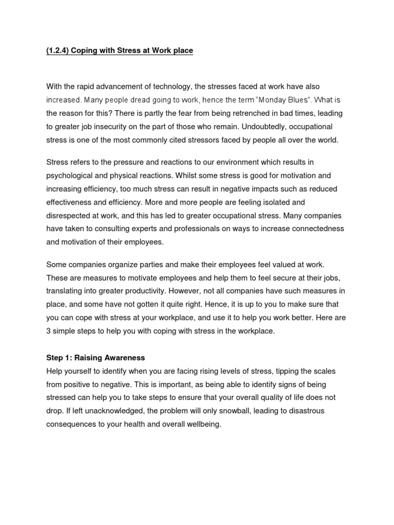 (1.2.4) Coping With Stress at Work Place | PDF | Occupational Stress ...
