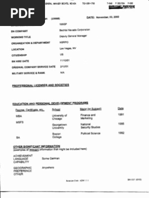 Resume of Clinton-Era Pentagon Staffer Brian Sheridan from 9/11 Commission Files