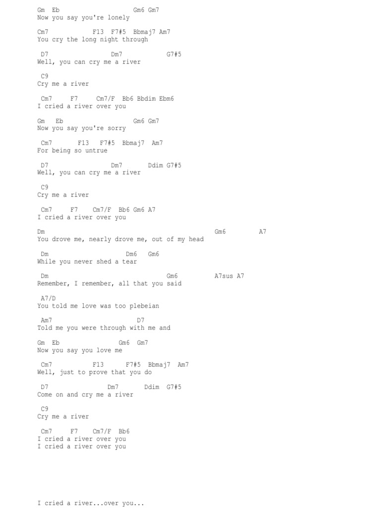 Cry Me A River Notes Piano
