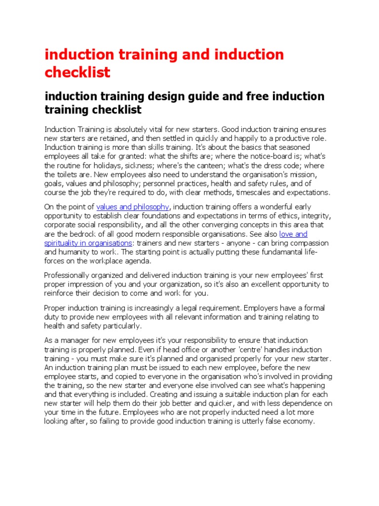 Induction Training Essentials Guide | PDF | Inductive Reasoning ...