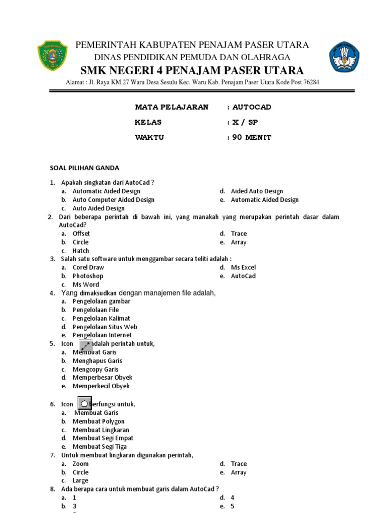 Soal Ulangan Semester Smk 4 Auto Cad 40 Soal