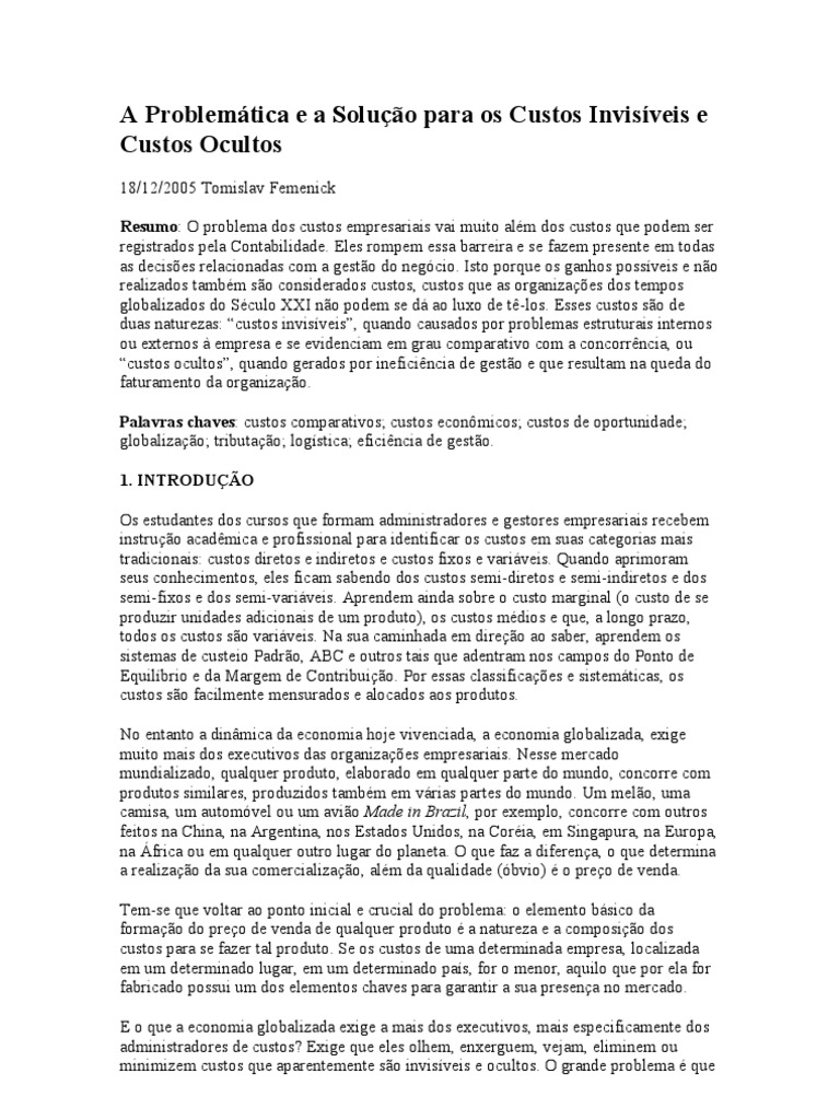 Custos Invisíveis e Ocultos nas Empresas | PDF | Economia | Qualidade ...