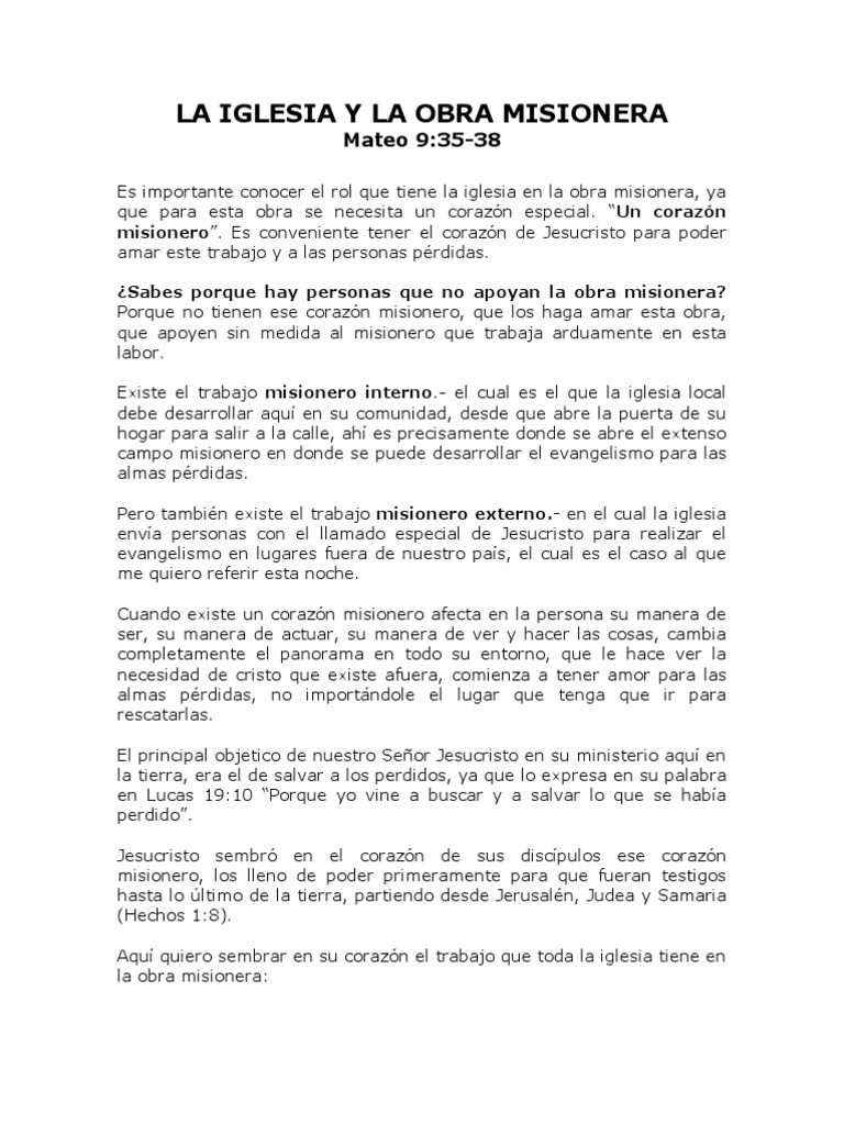 La Iglesia y su Labor Misionera | PDF | Misionero | Pablo el apóstol