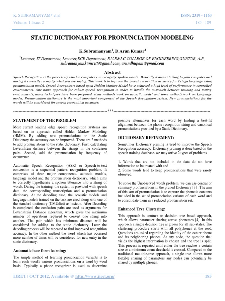 Static Dictionary For Pronunciation Modeling | PDF | Computers