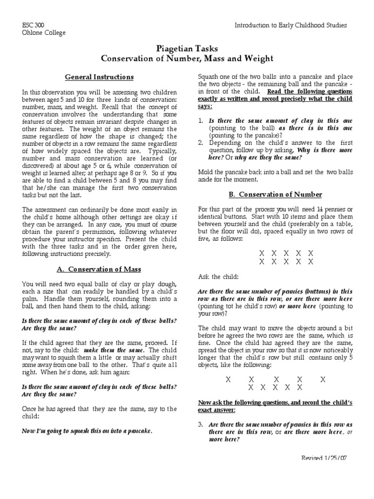 Conservation Task by Jean Piaget | Download Free PDF | Mass ...